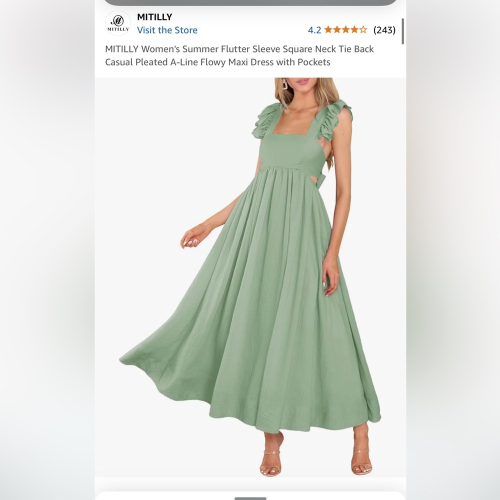 Mitilly (from amazon) a- line sleeveless green dress with tie back